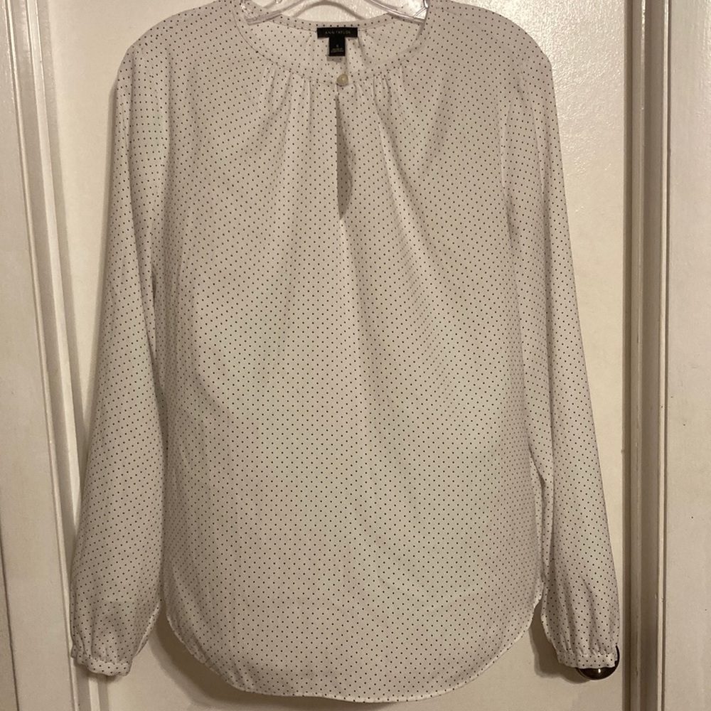 Ann Taylor Women’s White Polka-dot Dress Blouse (size S)